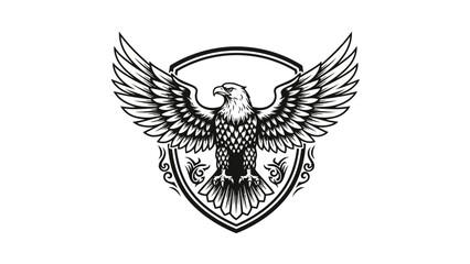 A regal eagle with outstretched wings, centered within a shield. Detailed, symmetrical design
