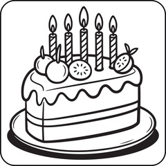 Layered Cake Slice – Fun Dessert Coloring Page for Kids and Adults | Hand Drawn Line Art Vector, Black and White Sweet Treat Design.