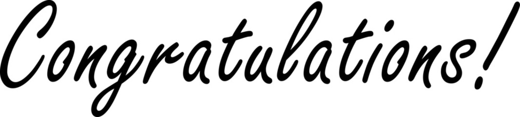 Bold “Congratulations” vector typography design. Decorative calligraphy lettering isolated on white background for greeting cards, certificates, or celebration graphics.