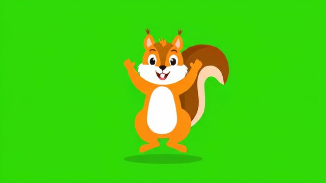 Charming animated squirrel character stands ready for playful adventures or educational content creation on a vibrant green screen background