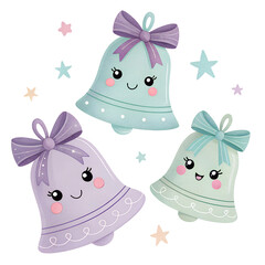 Colorful and cheerful decorative bells with cute faces and bows, perfect for festive occasions and celebrations