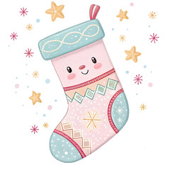 Cute Christmas stocking decorated with stars and snowflakes for a festive holiday season