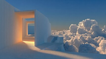 Celestial Architecture: Architectural elements merge with the ethereal beauty of a cloudscape, inviting viewers to a realm of tranquility and dreamlike wonder. 