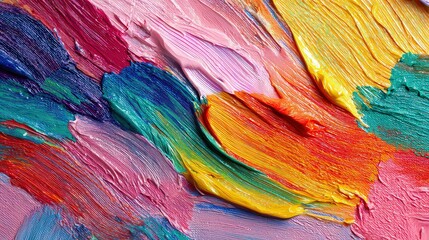 Close Up Abstract Of Colorful Thick Paint Strokes Displaying Textural Variations And Vibrant Hues