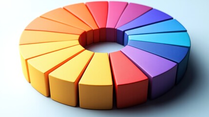 Obraz premium Colorful Spectrum Display: Captivating composition of a circular arrangement of colorful segments, creating a vibrant visual representation of the color spectrum and artistic elements.