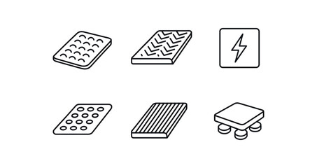 simple outline stroke icon isolated on white background anti fatigue floor mat non slip entry mat electrical insulation mat drainage hole mat ribbed walkway runner vibration dampening pad