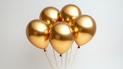 Golden Balloon Spectacle: A vibrant cluster of shimmering gold balloons ascend gracefully, perfect for celebrations, offering a touch of elegance and joy. 