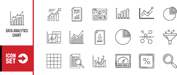 Data analytics chart icon set, business and finance concept