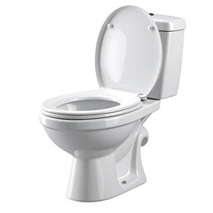 Bright white porcelain commode with open seat and tank, against a dark backdrop