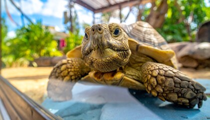 Close Up View of a Land Turtle in a Tropical Environment During Daytime