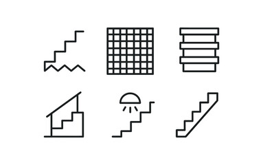 simple outline stroke icon isolated on white background zigzag steel stringer mesh side guards wooden step inserts loft to main stair stair mounted lighting narrow footprint stairs © Design Ful