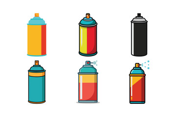 Colorful Spray Paint Can Vector Icons Set