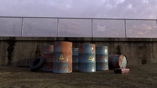 Tanks with toxic material dumped in a vacant lot