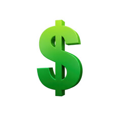Fototapeta premium Bright green dollar sign symbol representing money and wealth isolated on transparent background