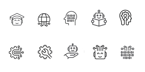 Machine learning Line Editable icon set