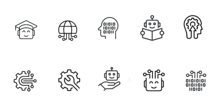 Machine learning Line Editable icon set