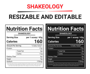 Shakeology Nutrition Facts Label Template | Editable and Resizable Nutrition Information Design for Health and Fitness Products