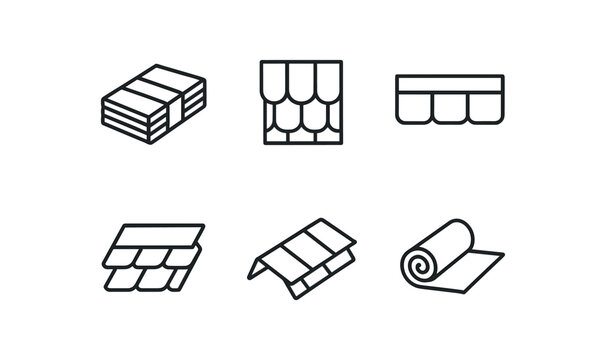simple outline stroke icon isolated on white background asphalt shingle bundle architectural shingles three tab strip laminated roof shingles ridge cap shingles starter strip roll