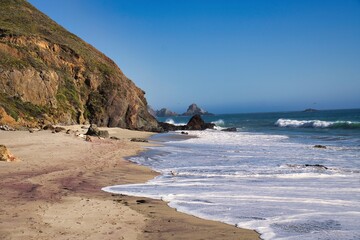 Beautiful west coast of California with the Pacific Ocean. Beautiful beach near Big Sur. High quality photo