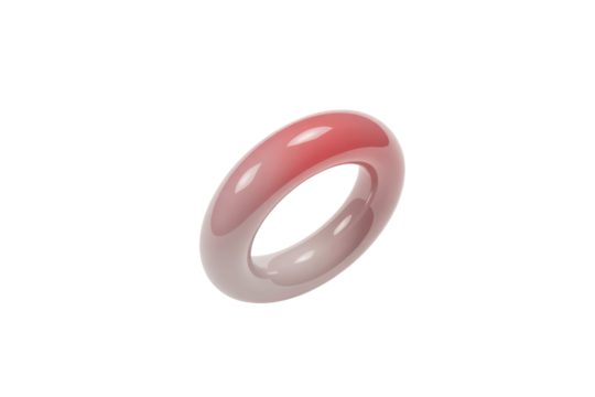 A smooth, glossy, ring-shaped object with a pink to light translucent gradient, centered on a solid dark transparent background. background removed - Powered by Adobe
