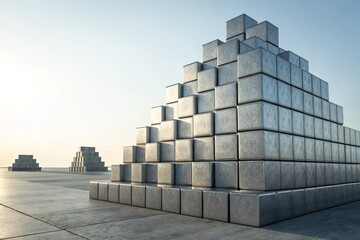 Metallic Cube Structure Creating a Wall in a Minimalist Style