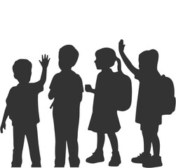 Three children are sitting and reading books in silhouette against a white background in a row image