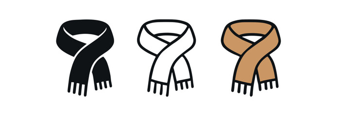 Obraz premium scarf warm cloth icon on white background Black silhouette flat icon outline icon and colored icon style. three minimal vector icon style