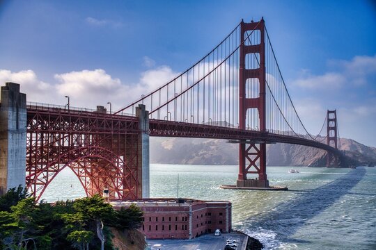 Golden Gate Bridge in San Francisco, California. Beautiful view of the beautiful bridge in the USA. High quality photo