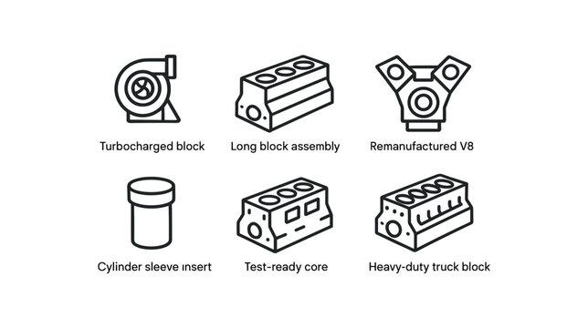 simple outline stroke icon isolated on white background turbocharged long assembly remanufactured V8 cylinder sleeve insert test ready core heavy duty truck