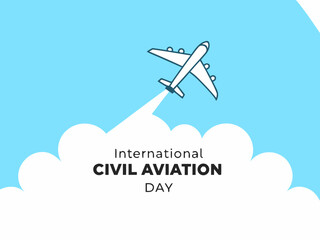 International Civil Aviation Day Illustration with Airplane Flying Through Clouds in a Blue Sky Background clean