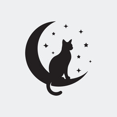 Cat on Crescent Moon with Stars