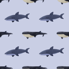 Seamless Minimalist Shark Animal Pattern Background