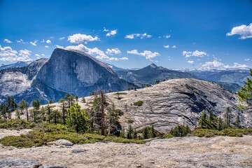 Yosemite National Park. Beautiful scenery with mountains, cliffs, wild rivers, waterfalls, and...