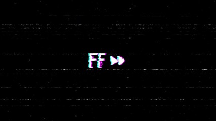 FF VHS tape overlay with glitch effect on black background. 4K Video - Powered by Adobe