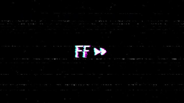 FF VHS tape overlay with glitch effect on black background. 4K Video