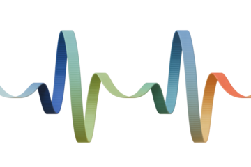 A vibrant 3D undulating ribbon forms a dynamic waveform, showcasing a gradient of colors, symbolizing data, sound, or pulse. background removed