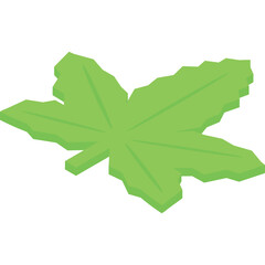 Green Maple Leaf With A Transparent Background In A Flat Design Style And Isometric Perspective For Autumn Or Nature Concepts