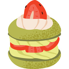 Green Matcha Layer Cake With Cream And Strawberry Slices On Transparent Background