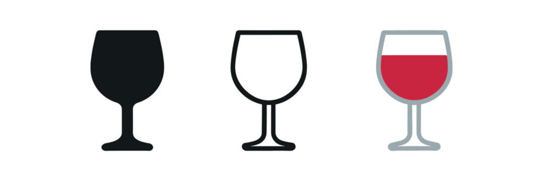 goblet wine cup icon on white background Black silhouette flat icon outline icon and colored icon style. three minimal vector icon style