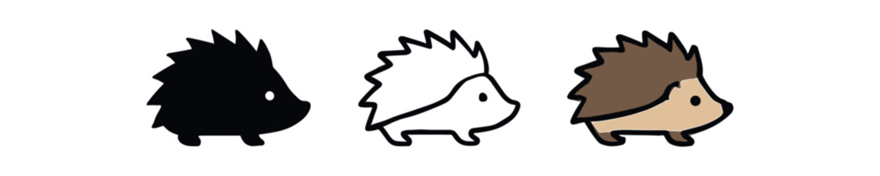 hedgehog spiny back icon on white background Black silhouette flat icon outline icon and colored icon style. three minimal vector icon style