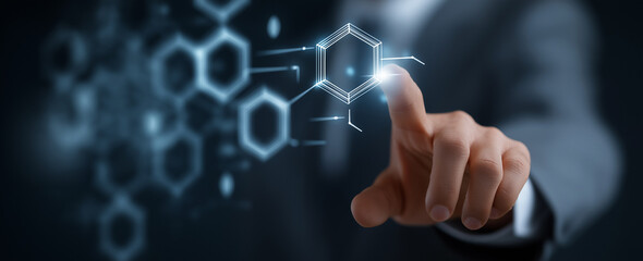 Fototapeta premium Businessman interacting with futuristic digital network grid interface concept