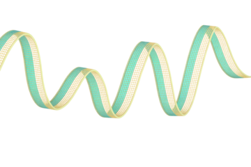 An undulating abstract ribbon with a beige perforated outer layer and a teal inner core, creating a textured wavy design on a green backdrop. background removed
