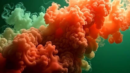A swirling vortex of Modern Gradient organic smoke bloom twisting like plasma emerges dramatically, shifting from rich emerald to luminous coral, set against an isolated pure Green
