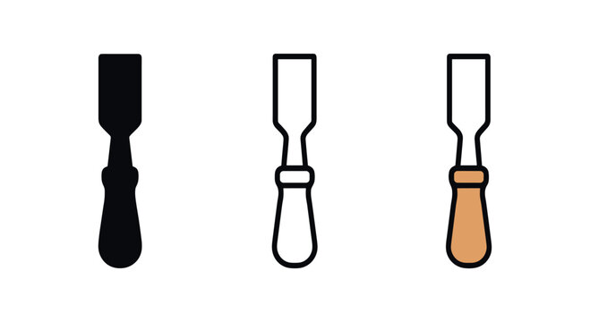 chisel carving tool icon on white background Black silhouette flat icon outline icon and colored icon style. three minimal vector icon style