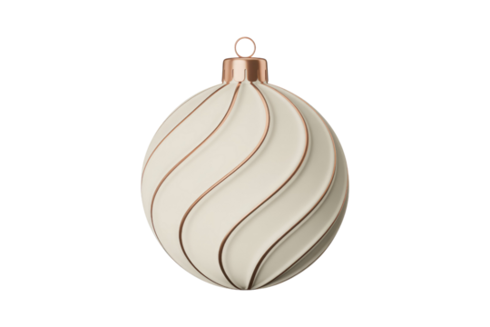 An elegant cream Christmas ornament featuring swirling rose gold lines and a matching cap, perfect for festive holiday decoration. background removed