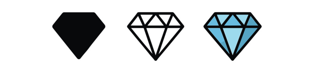 diamond cut gem icon on white background Black silhouette flat icon outline icon and colored icon style. three minimal vector icon style