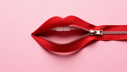 A conceptual image shows a red zipper forming the shape of lips agains
