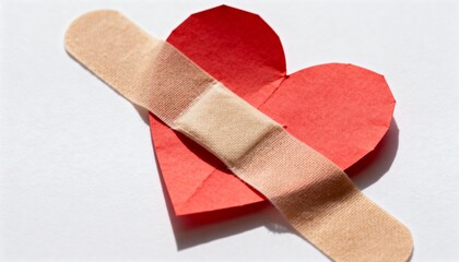 A close-up shot captures a red paper heart slightly folded with a be