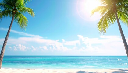 Obraz premium Relaxing beach day at tropical paradise scenic ocean view nature photography sunlit palm trees serenity concept