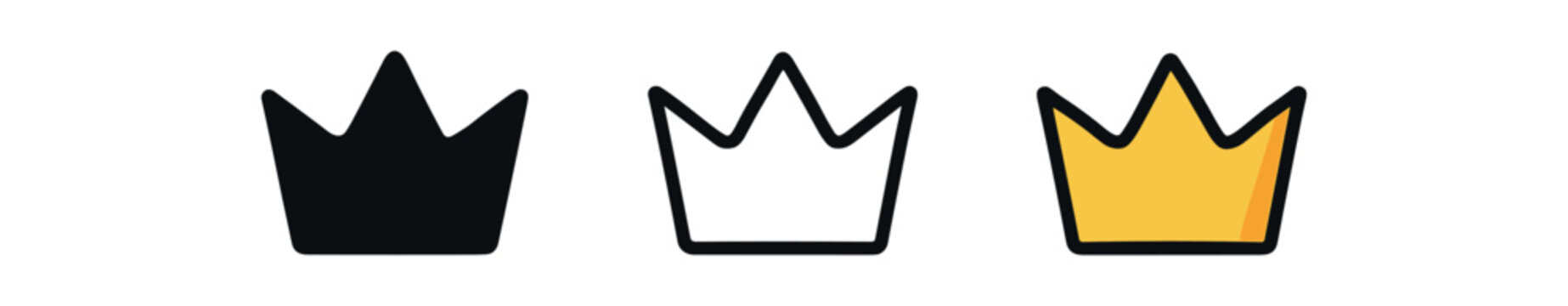 crown simple point icon on white background Black silhouette flat icon outline icon and colored icon style. three minimal vector icon style